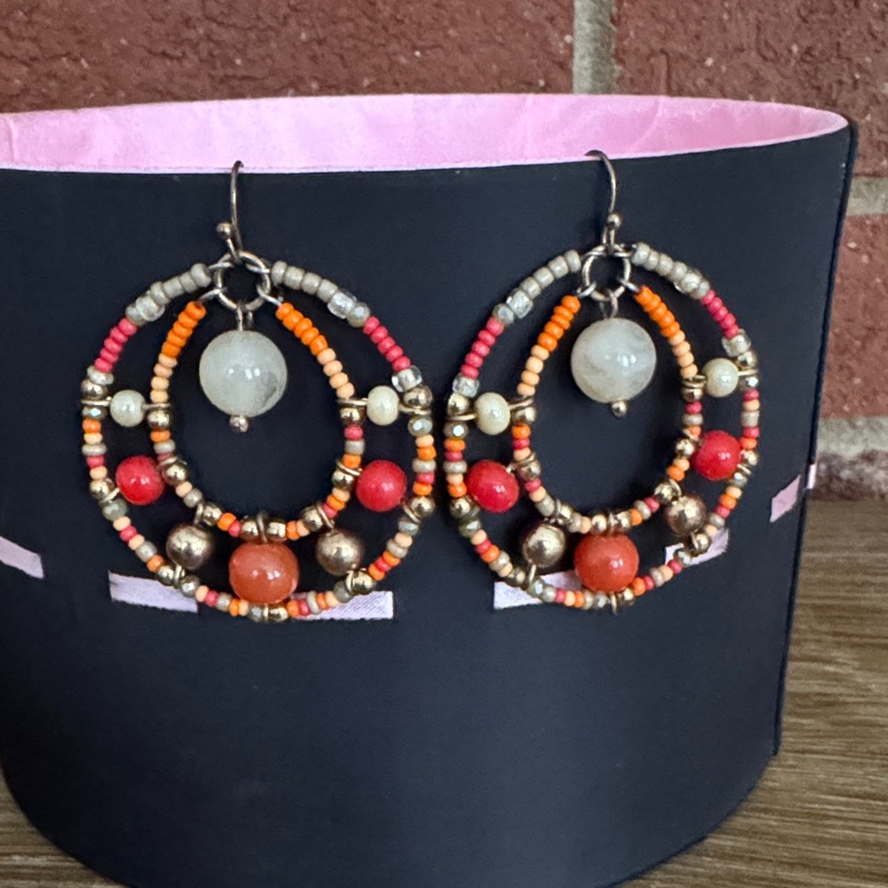 Chico's Multicolor Beaded Drop/ Hoop Earrings - Picture 2 of 6
